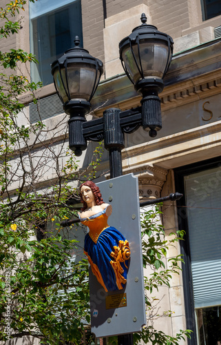 Decorations on pedestrian street in historic city center of Salem, MA, USA. photo