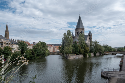 Metz classic view along the river with the temple
