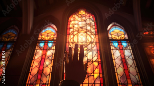 A hand clutching a summons stands against an illuminated stained glass window of a courthouse symbolizing the power of justice.