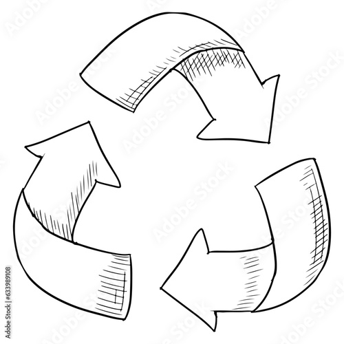 Recycling symbol. Vector illustration. Isolated on white. Hand drawn style.
