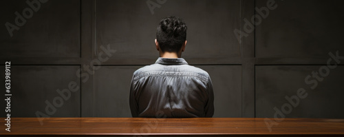Head bowed before the court a young offender listens solemnly to the decision of probation for his crime.