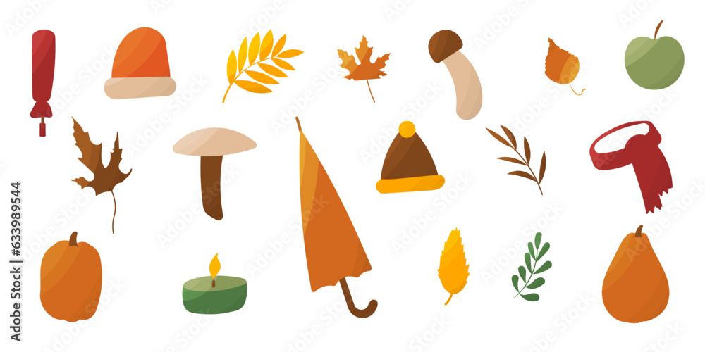 autumn pumpkin mushroom leaves set elements vector autumn pumpkin mushroom leaves set elements vector