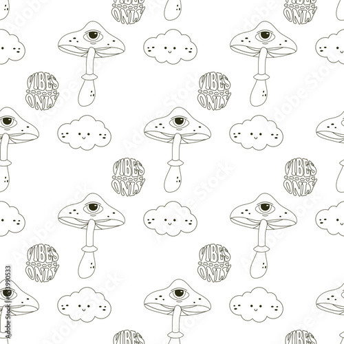 Groovy linear mushroom patter seamless. Vector illustration