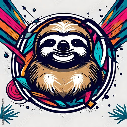 A logo for a business or sports team featuring a sloth  
that is suitable for a t-shirt graphic. photo