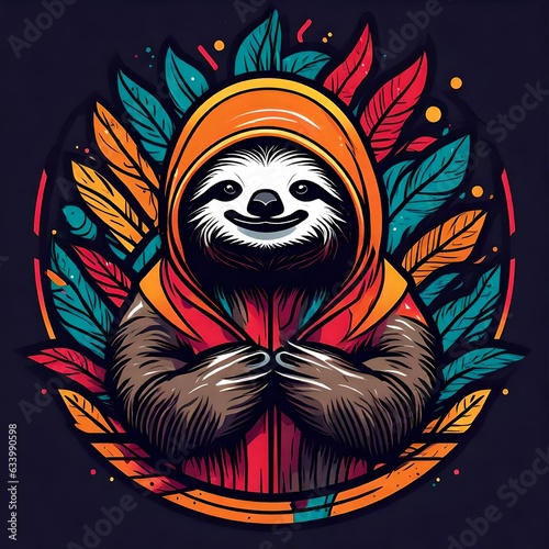 A logo for a business or sports team featuring a sloth  
that is suitable for a t-shirt graphic. photo