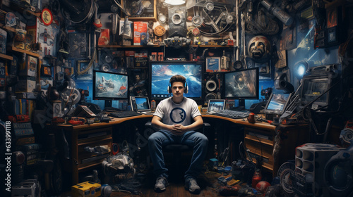 The gamer surrounded by gaming memorabilia, showcasing their passion for the hobby 