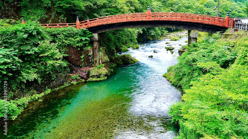 日光東照宮の前にある赤い橋　神橋