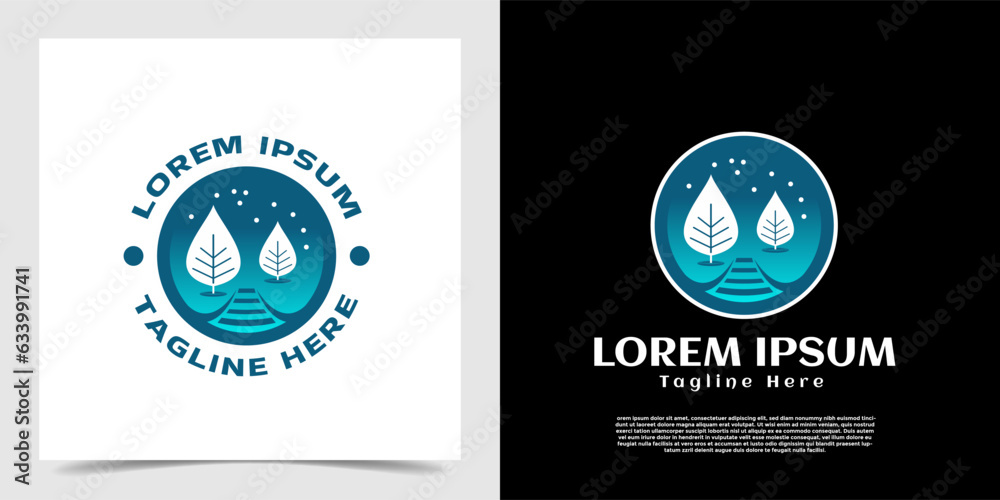 Fototapeta premium Abstract drop snowflakes garden tree nature adventure badge logo vector template