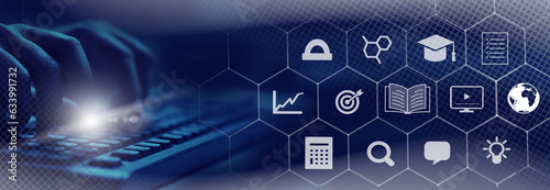  Education internet online digital technology concept. E-learning education, online internet course lessons.  consulting, e-learning concept background.