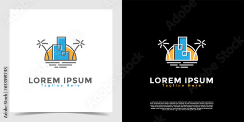 Residence rental resort hotel luxury icon logo vector template