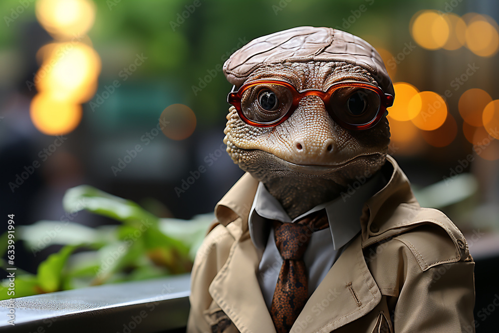 Salamander dressed like investigator. Salamander dressed like investigator.