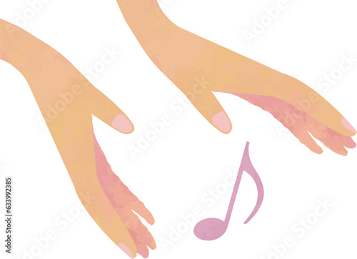 差し出した両手の間に浮かぶピンクの音符