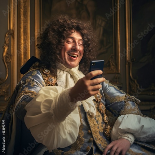 Louis XIV taking a selfie with his court, generative ai