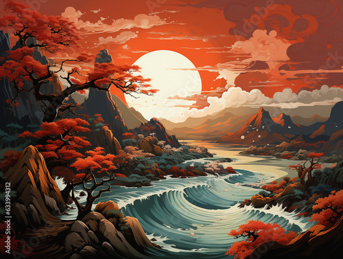 Ukiyo-e Inspired Ocean and River Landscapes