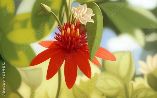 Beautiful and charming Passiflora vitifolia flowers photo