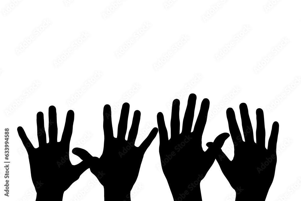 Digital png silhouette image of hands raising on transparent background