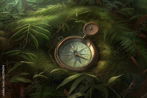 Fototapeta Naklejka Na Ścianę i Meble -  Compass forest jungle tree. Generate Ai