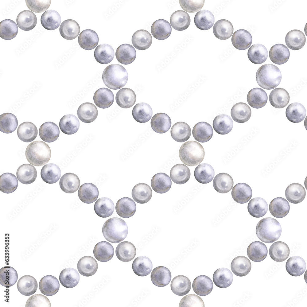 Seamless pattern of watercolor pearls. Hand drawn illustration. Hand painted elements on white background. Seamless pattern of watercolor pearls. Hand drawn illustration. Hand painted elements on white background.