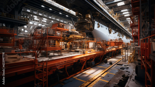 photograph of Assembly shop, shipyard for the assembly of cruise liners.