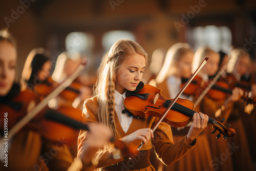 The graceful beauty of a violin class, where students passionately practice their skills.