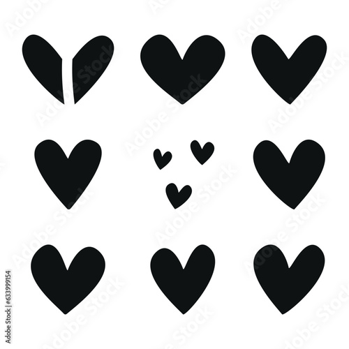 Flat vector silhouette illustrations of hearts