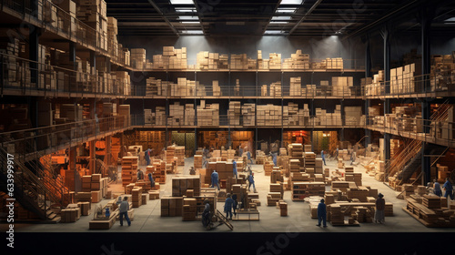 A time-lapse of the warehouse bustling with activity as the worker efficiently organizes shelves  photo