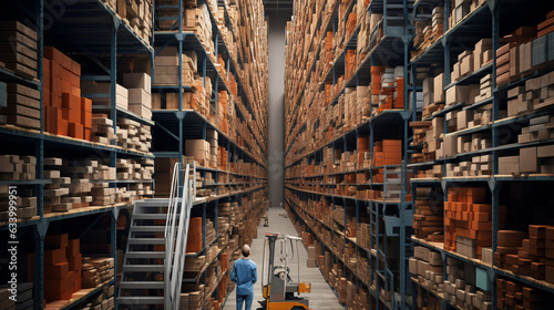 The worker navigating aisles filled with towering shelves, retrieving products for shipment 