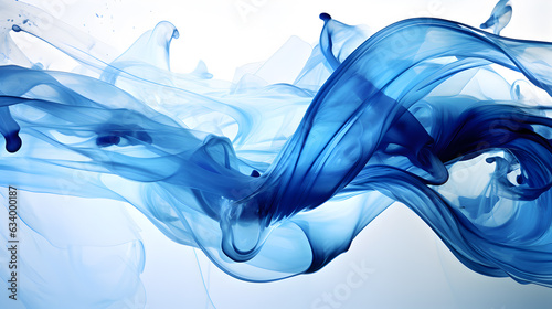 Blue smoke swirl on white background. Color smoke on white background