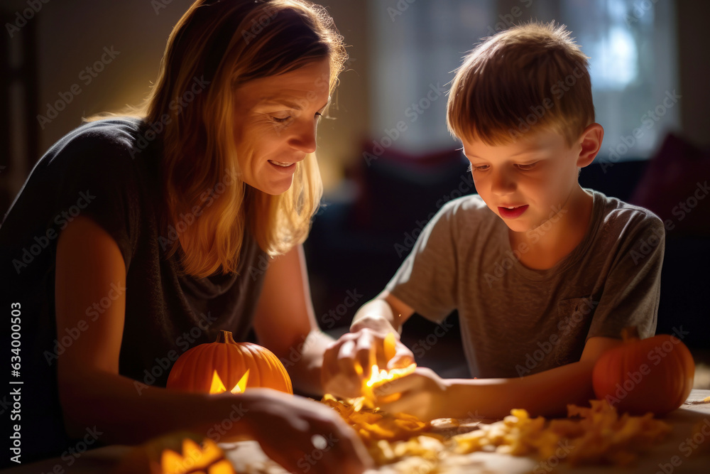 Family crafting Halloween holiday decoration home Family crafting Halloween holiday decoration home