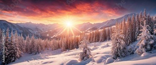 Majestic sunrise in the winter mountains landscape © Muhammad