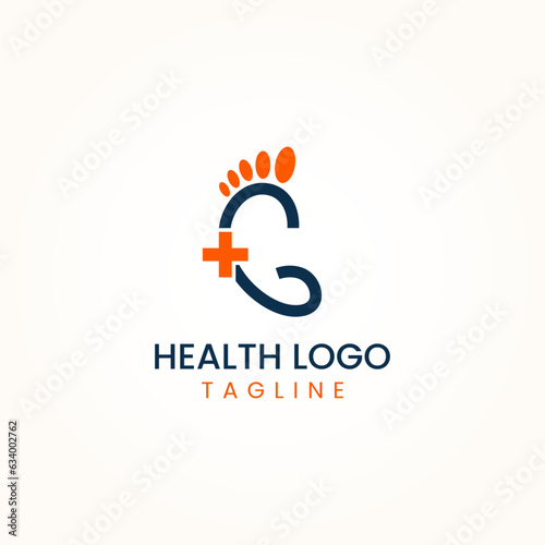 Letter G Foot with health plus icon Logo Design Vector Template