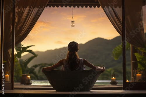 A tranquil view of the woman's relaxing spa experience, with soft instrumental music in the background  © Maksym