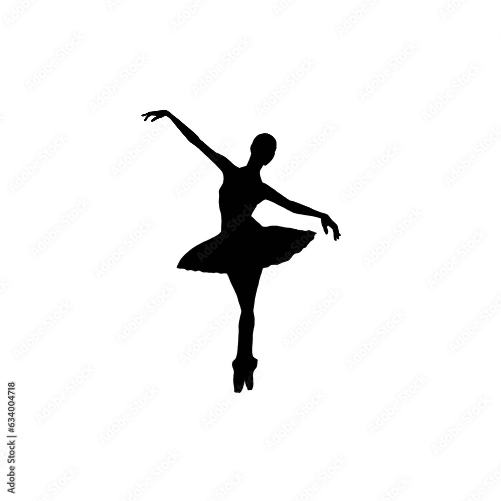 Ballerina dancer in action. Ballerina dancer silhouette. Black and white ballerina dancer illustration.