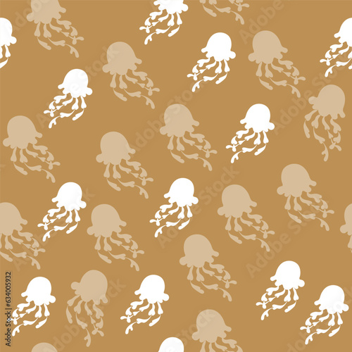 Vector illustration silhouette jellyfish on a beg background seamless pattern