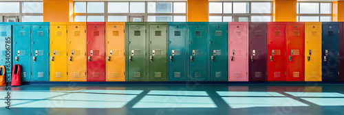 Rows of colorful school lockers