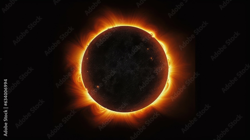 Solar eclipse is an astronomical phenomenon. Realistic illustration of a solar eclipse. The moon covers the sun. Generative ai. - obrazy, fototapety, plakaty 