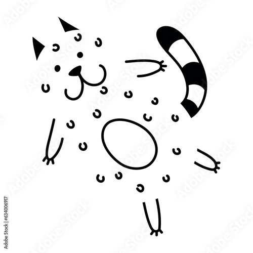 Simple abstract joyful cat doodle illustration. Fat animal clipart. Funny element for print design  logo  packaging. Vector hand drawn image isolated on white background. Comic drawing.