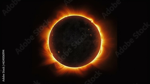 Solar eclipse is an astronomical phenomenon. Realistic illustration of a solar eclipse. The moon covers the sun. Generative ai.