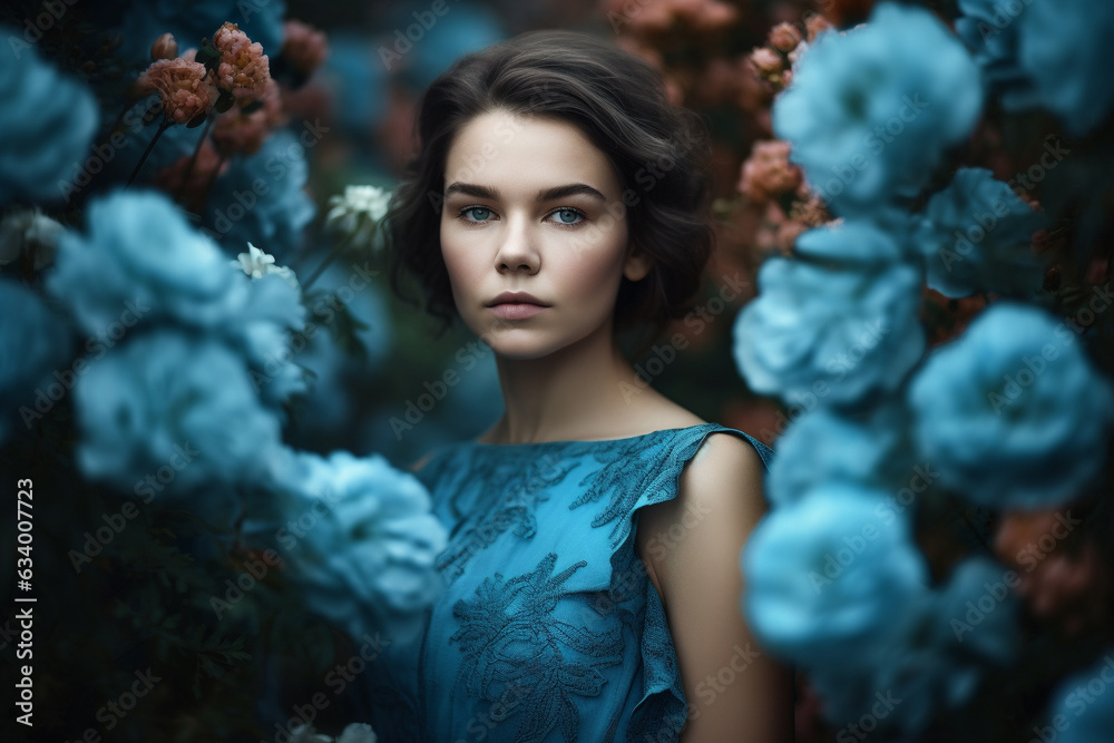 portrait of a woman with flowers background portrait of a woman with flowers background