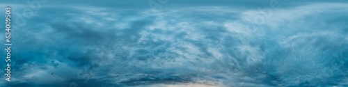 Dramatic overcast sky panorama with dark gloomy Cumulonimbus clouds. HDR 360 seamless spherical panorama. Sky dome in 3D, sky replacement for aerial drone panoramas. Climate and weather change.