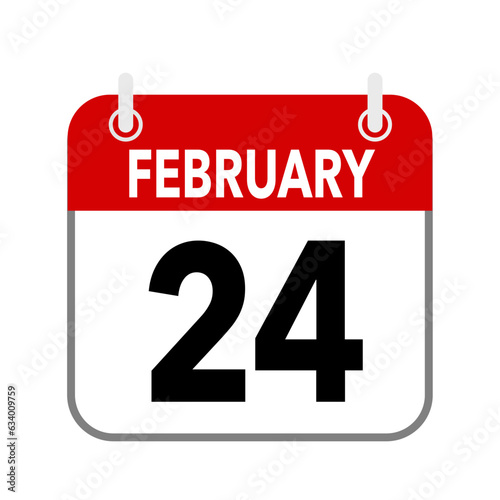 24 February, calendar date icon on white background.