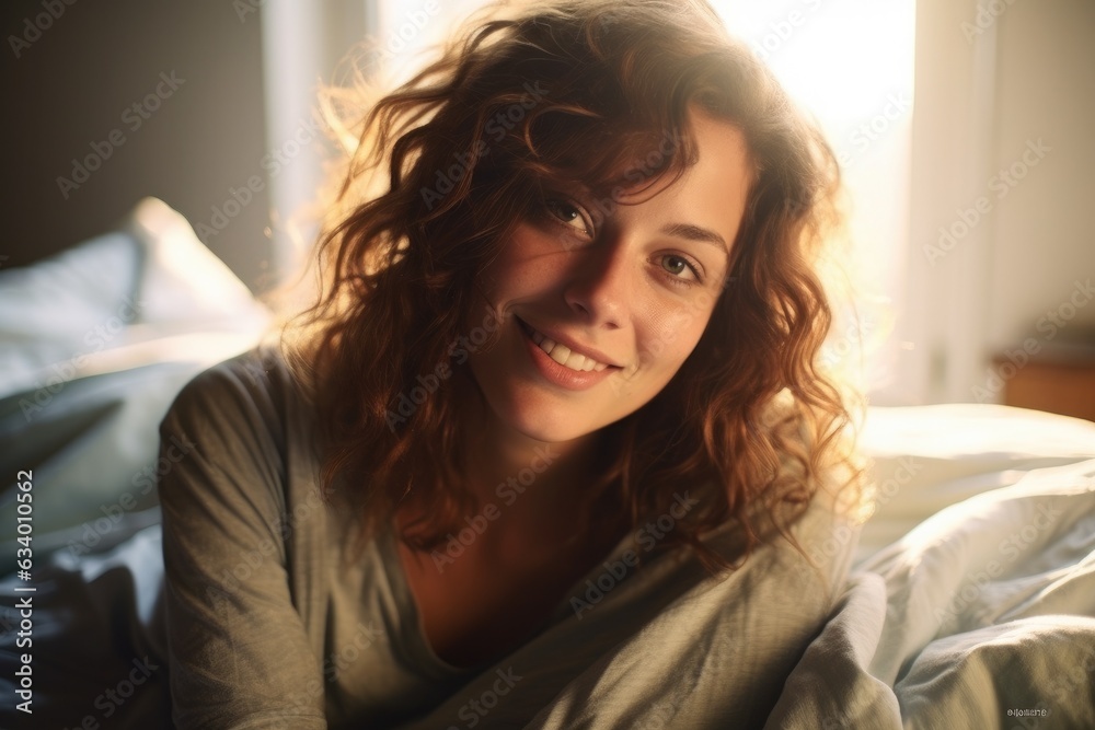 Portrait of a beautiful woman sitting on a bed Portrait of a beautiful woman sitting on a bed