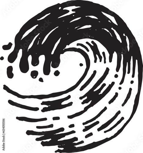 wave hand drawn black ink illustration vector