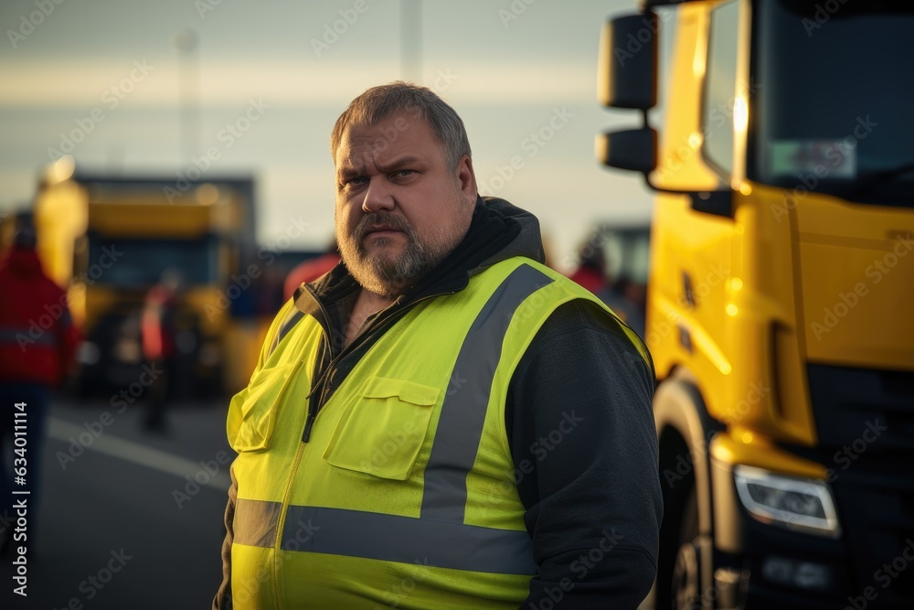Portrait of truck driver man near truck Portrait of truck driver man near truck