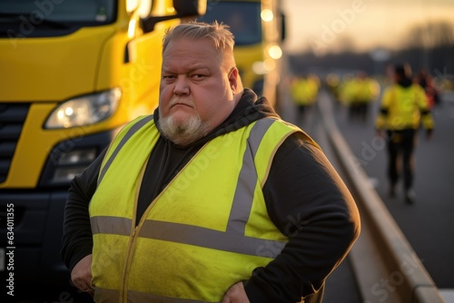 Portrait of truck driver man near truck