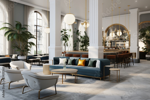Capture the elegance of a boutique hotel in a startup workspace  with plush velvet seating  marble tabletops  and gold accents  creating a luxurious yet functional environment.  