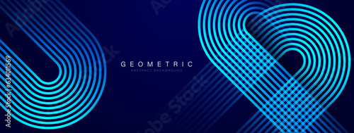 Abstract blue glowing geometric lines on blue background. Modern shiny blue gradient diagonal rounded lines pattern. Futuristic technology concept. Vector illustration