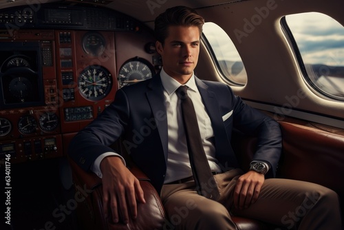 Portrait of captain pilot of a passenger plane inside the cabin © ChaoticMind