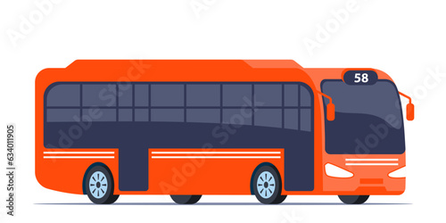 Red City bus. Passenger transport side view. Public transport. Modern touristic bus. Vector illustration.