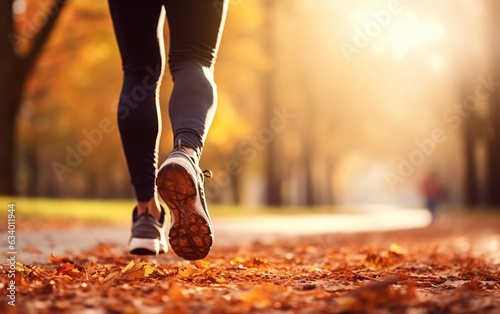Autumn Morning Run Park Man Legs. Generative AI